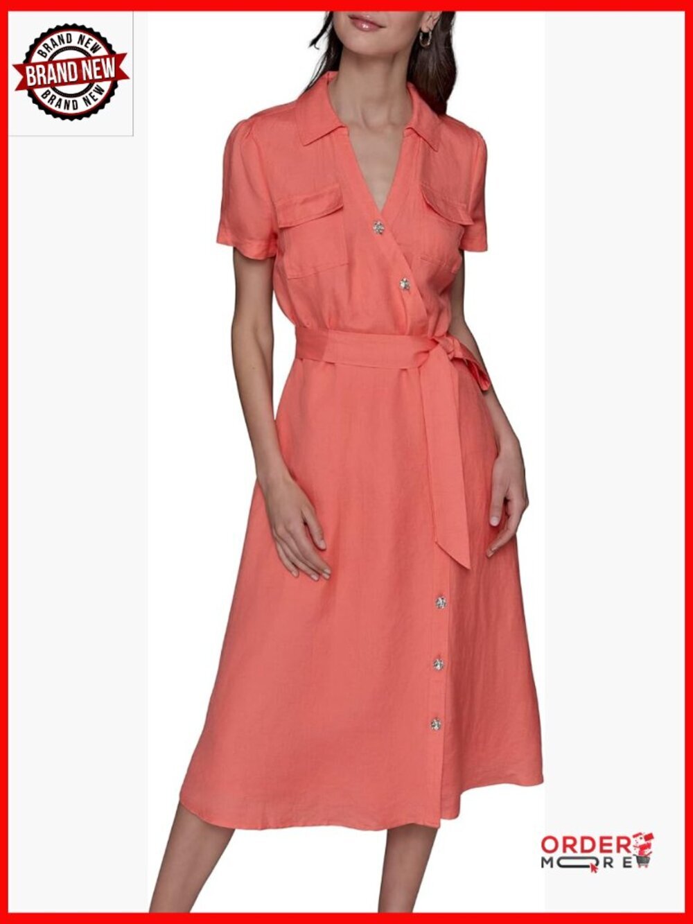 Button Down Shift Dress with Collared Neck and Short Sleeves